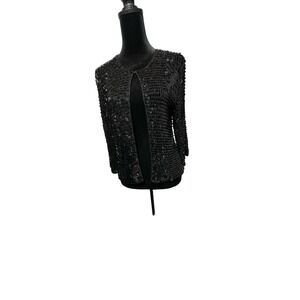 Harrison Morgan Women's Black Sequined sweater‎ M/L Party Cocktail Long Sleeve